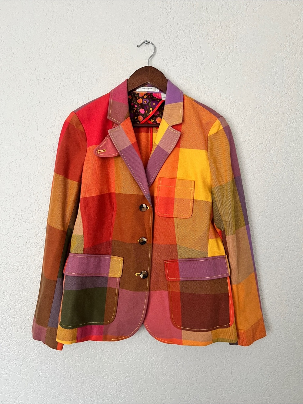 Liz Claiborne Multicolor Patchwork Blazer - Red, Orange, Yellow, Purple, Green